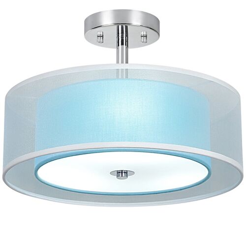 3-Light Semi Flush Mount Ceiling Light Fixture, 15” Blue Drum Light Ceiling Hanging with Double Fabric Shade, Modern Close to Ceiling Lamp for Living Room Bedroom Kitchen Dining Room Entry Foyer – DINGLILIGHTING