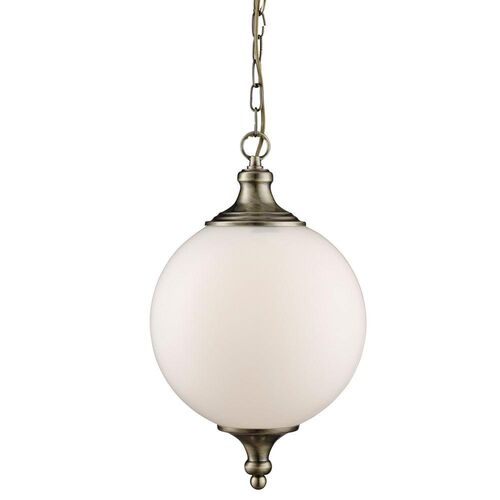 Vulcan 1 Light Brass & Opal Glass Ceiling Pendant – Searchlight Lighting