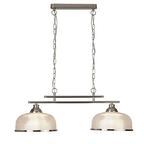 Bistro II 2 Light Silver Bar Pendant – Holophane Glass Shades – Searchlight Lighting