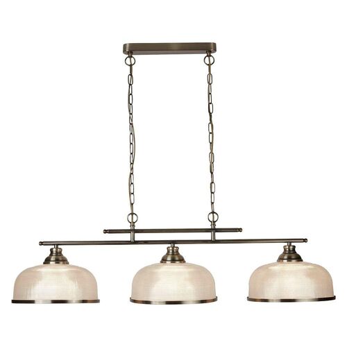 Bistro II 3 Light Brass Bar Pendant – Holophane Glass Shades – Searchlight Lighting