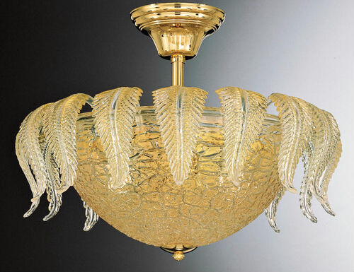 Venetian Ceiling Light With Clear Glass & Gold Leaves – BAS Lampadari