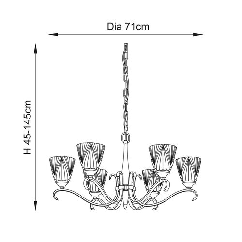 Columbia 6 Light Antique Brass Chandelier – Art Deco Shades – Interiors 1900