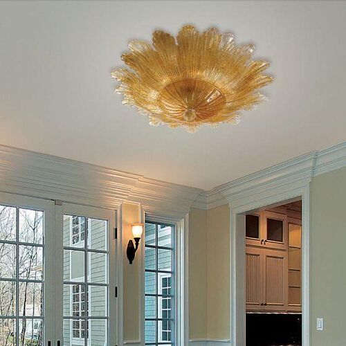 Amber Or Clear Murano Glass Ceiling Light With Classic Leaf Design In 3 Sizes – AV Mazzega