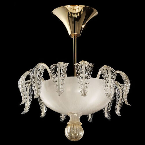 White & Gold Murano Glass Ceiling Light With Decorative Leaves – Lavai