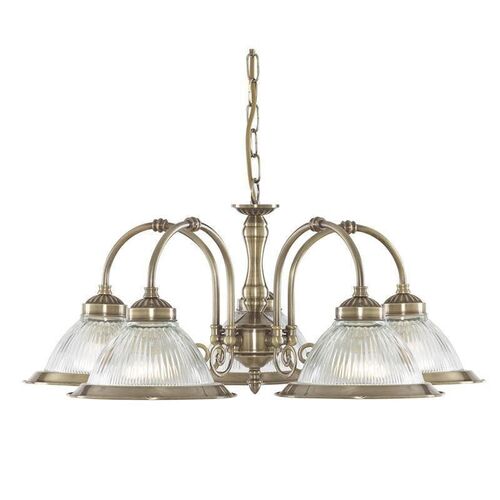American Diner Brass & Ribbed Glass 5 Light Ceiling Pendant – Searchlight Lighting