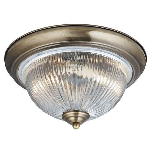 American Diner 1 Light Brass & Ribbed Glass Ceiling Flush – Searchlight Lighting