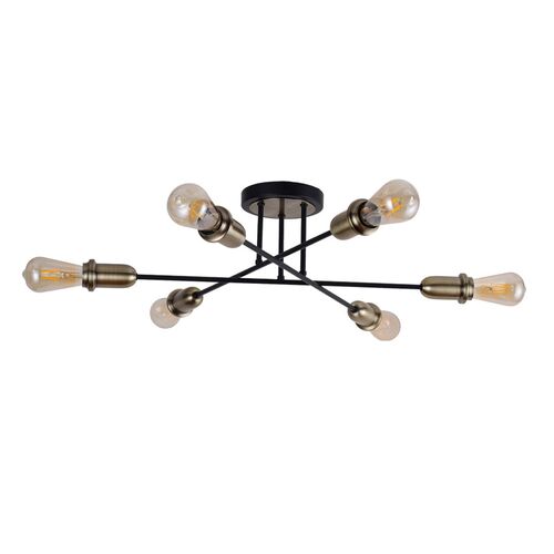 Allison Modern Metal Ceiling Light – Antique Brass and Matt Black, 6 Lights PL0262 – Lexi Lighting