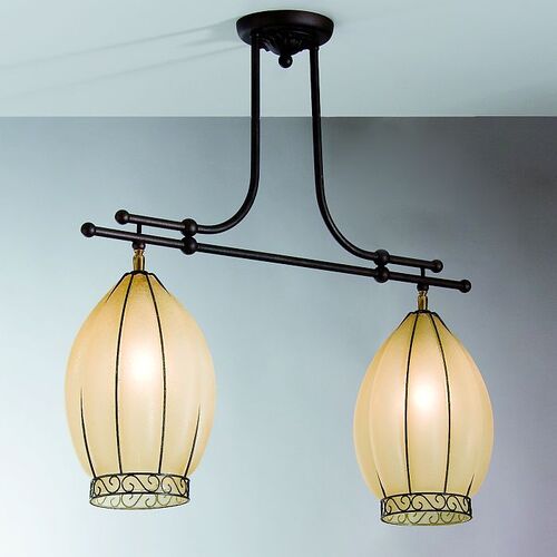 Amber Venetian Glass Two Light Ceiling Light With ‘Scavo’ Finish – Siru