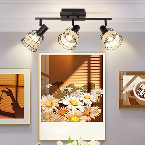 Depuley 3 Ways Adjustable Ceiling Light, Black Metal and Weaving Lampshade Ceiling Spotlight for Kitchen,Living Room,Bedroom,Dining Room,Hallway (Bulbs not Include) – DEPULEY